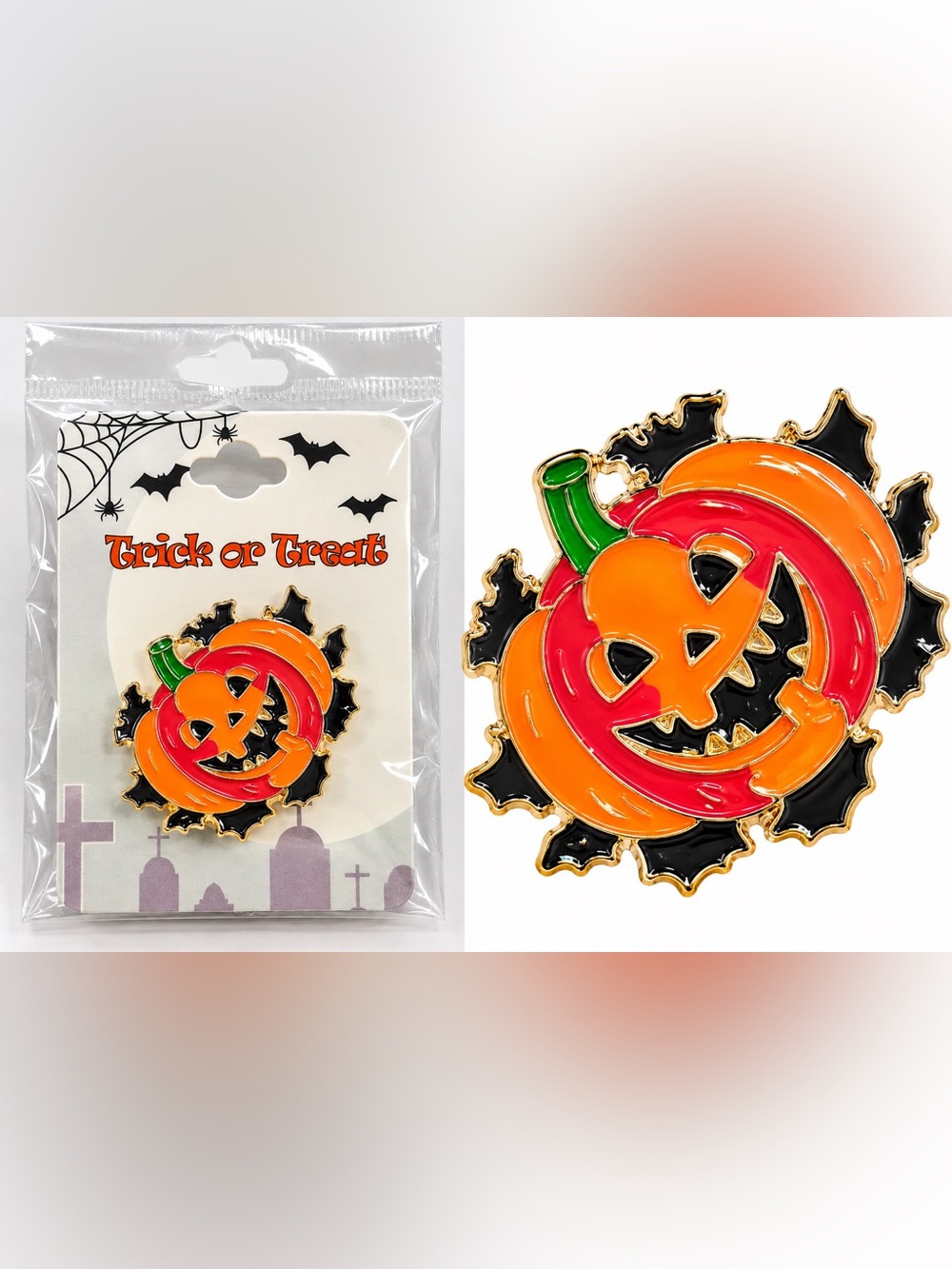 Halloween Pumpkin or Witch Brooch Pin - New